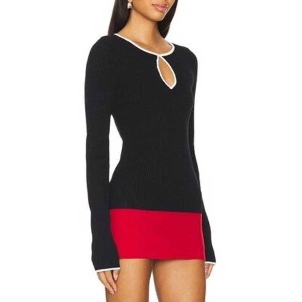 Show Me Your Mumu Tippi‎ Top Black Rib White Trim Long Sleeve XL NWT $128